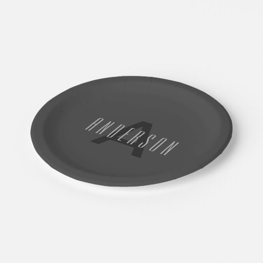Modernes Minimal Monogram Design bearbeitbar Dunke Pappteller (Schrägansicht)