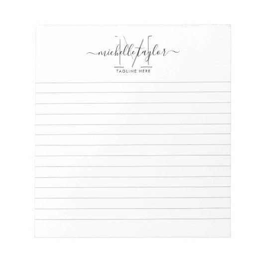 Modernes Minimal Monogram einfach Lined Notizblock (Vorderseite)