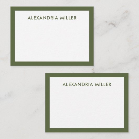 Modernes Minimal Monogram Name Olive Mitteilungskarte (Vorne/Hinten)