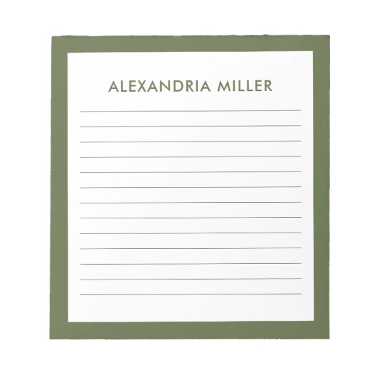 Modernes Minimal Monogram Name Olive Notizblock (Vorderseite)
