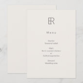 Modernes Minimal Monogramm Hochzeit Menükarte (Vorne/Hinten)