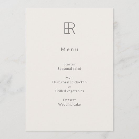 Modernes Minimal Monogramm Hochzeit Menükarte (Vorderseite)