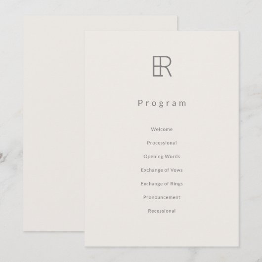 Modernes Minimal Monogramm Hochzeitsprogramm Programm (Vorne/Hinten)