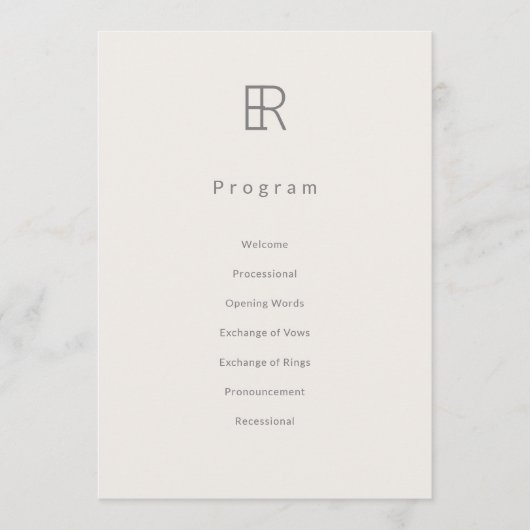 Modernes Minimal Monogramm Hochzeitsprogramm Programm (Vorderseite)