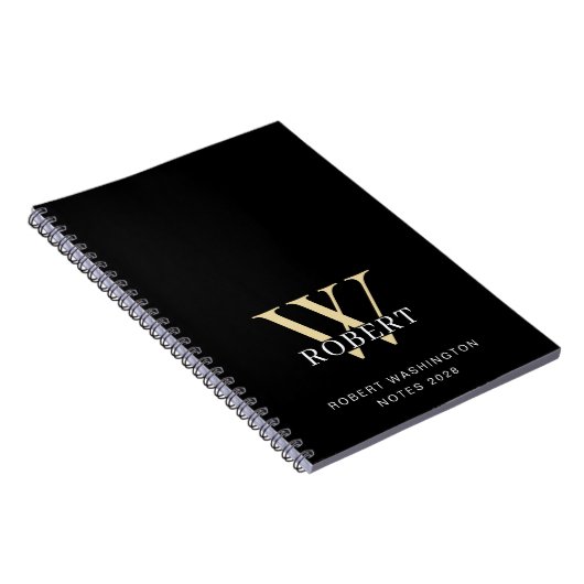 Modernes Minimal-Monogramm-Schwarz Notizblock (Rechte Seite)