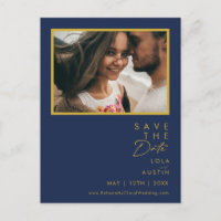 Modernes Minimal Navy Blue Gold Foto Save the Date