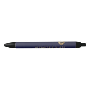 Modernes Minimal Navy Blue Gold Monogramm Kugelschreiber