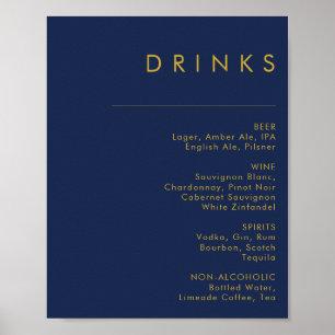 Modernes Minimal Navy Blue Gold Wedding Drinks Men Poster
