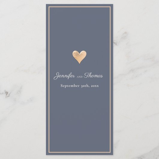 Modernes Minimal Navy Blue Heart Wedding Menu Menükarte (Rückseite)