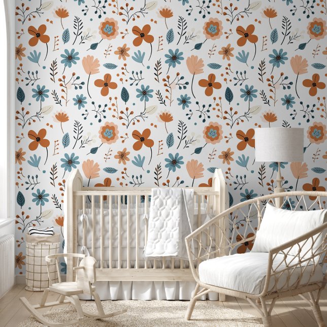 Modernes Minimal Niedlich Boho Blume Blumenstrauß  Tapete (Kinder)