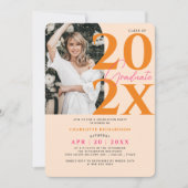 Modernes Minimal Orange Girly Graduation Party Fot Einladung (Vorderseite)