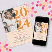 Modernes Minimal Orange Girly Graduation Party Fot Einladung