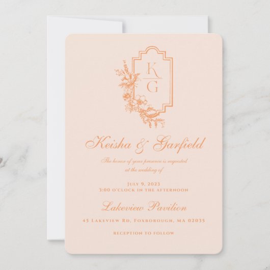 Modernes Minimal | Peach & Blush Wedding Einladung (Vorderseite)