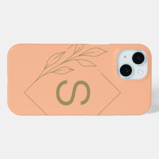 Modernes Minimal Peach Monogram Initial Botanical Case-Mate iPhone Hülle (Rückseite (Horizontal))