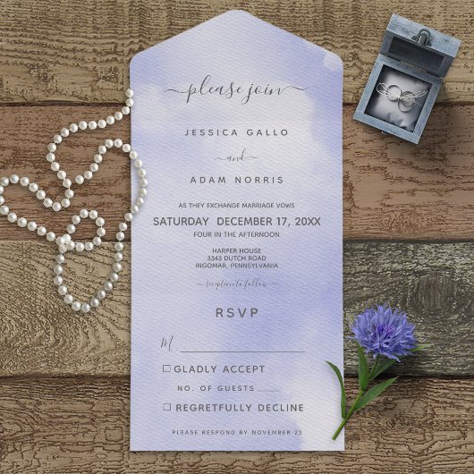 Modernes Minimal Periwinkle Wasserfarbe Kein Abend All In One Einladung