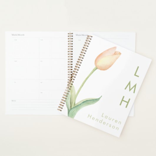 Modernes Minimal Pfirsichfarben Tulip Monogramm Planer (Anzeige)