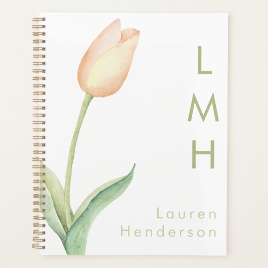 Modernes Minimal Pfirsichfarben Tulip Monogramm Planer (Vorderseite)