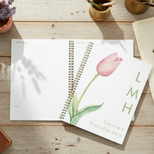 Modernes Minimal-Pink-Aquarellfarben-Monogramm Planer