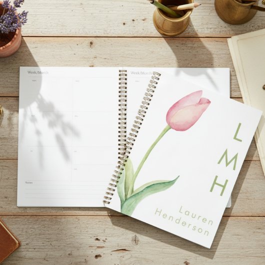 Modernes Minimal-Pink-Aquarellfarben-Monogramm Planer