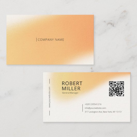 Modernes Minimal QR Code Gradient Blur Noise Gelb Visitenkarte (Vorne/Hinten)