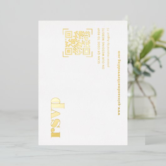 Modernes Minimal | QR Code Wedding RSVP Card Folieneinladung (Stehend vorne)