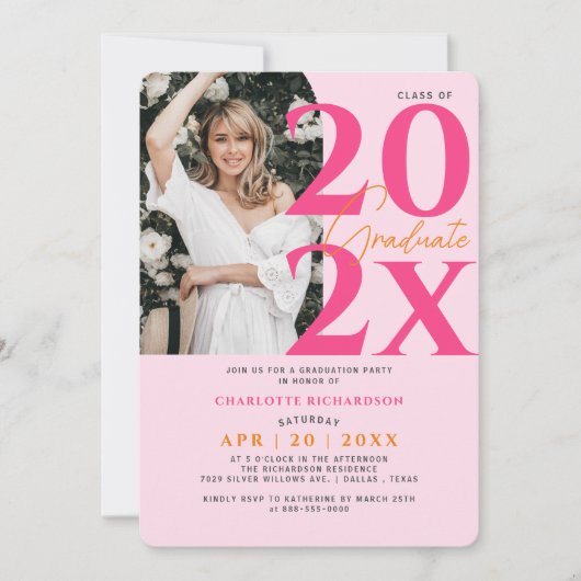 Modernes Minimal Rosa Abschluss Foto Einladung (Vorderseite)