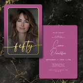 Modernes Minimal Rosa Foto Fünfzigjährig Folieneinladung