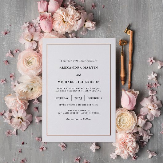 Modernes Minimal | Rose Gold Foil Border Wedding Folieneinladung