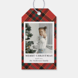 Modernes Minimal Rot & Grün Weihnachtsfamilien Fot Geschenkanhänger