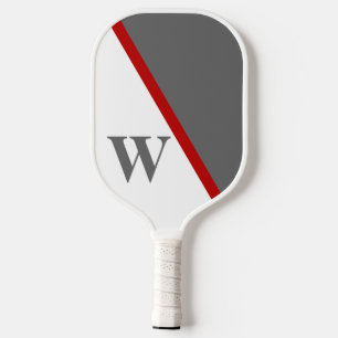 Modernes Minimal Rot-Weiß und Grau-Monogramm Pickleball Schläger