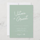 Modernes Minimal Sage Green Script Foto Hochzeit Einladung (Vorderseite)