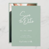 Modernes Minimal Sage Green Script Foto Hochzeit Save The Date (Vorne/Hinten)