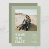 Modernes Minimal Sage Green Typografy Foto Hochzei Save The Date (Vorne/Hinten)