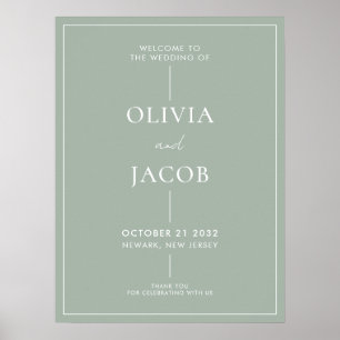 Modernes Minimal Sage Green Wedding Willkommenszei Poster