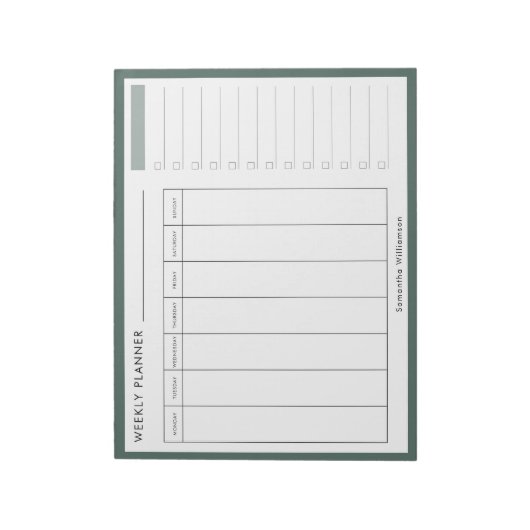 Modernes Minimal Sage Green Weekly Planer Notepad Notizblock (Rotiert)