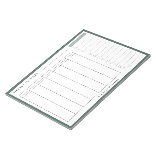 Modernes Minimal Sage Green Weekly Planer Notepad Notizblock (angewinkelt)