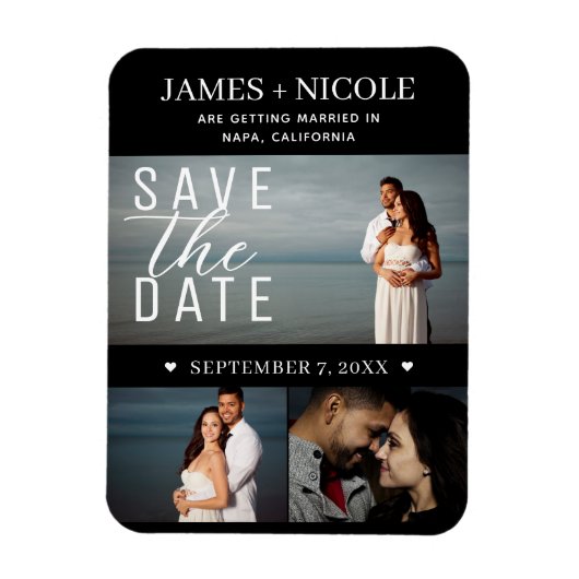 Modernes Minimal Save the Date Hochzeit 3 Fotos Magnet (Vertikal)