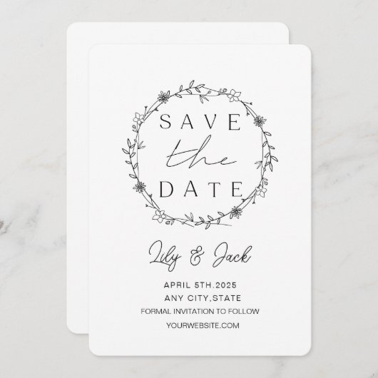 Modernes Minimal Save the Date, Minimal einfach Save The Date (Vorne/Hinten)
