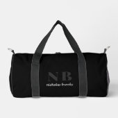 Modernes Minimal Schwarz/Grau Monogram Personalisi Duffle Bag (Vorderseite)