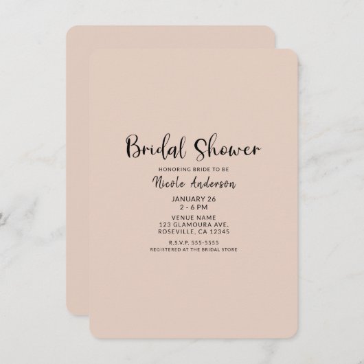 Modernes Minimal Schwarz Typ JEDES FARBBrautparty Einladung (Vorne/Hinten)