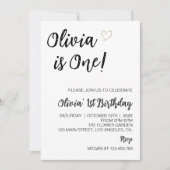 Modernes Minimal Schwarz und Weiß 1. Geburtstag Einladung (Vorderseite)