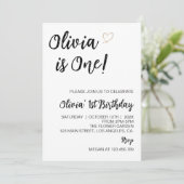 Modernes Minimal Schwarz und Weiß 1. Geburtstag Einladung (Stehend Vorderseite)