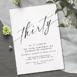 Modernes Minimal | Schwarz und Weiß 30. Geburtstag Einladung<br><div class="desc">Hübsche Einladung zum 30. Geburtstag mit modernem,  vereinfachtem Design. Schwarzer Schriftart auf weißem Hintergrund.</div>