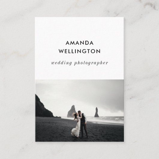 Modernes Minimal Schwarz-weiß 1 Foto Vertikal Visitenkarte (Vorderseite)