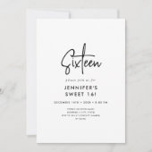 Modernes Minimal Schwarz/Weiß Foto Sweet 16 Einladung (Vorderseite)