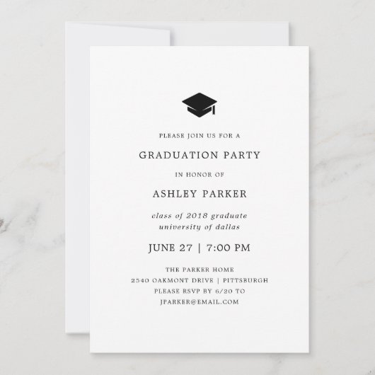 Modernes Minimal| Schwarz-Weiß-Graduierungspartei Einladung (Vorderseite)