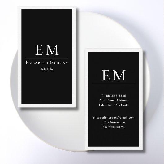 Modernes Minimal Schwarz Weiß Monogramm Vertikal Visitenkarte