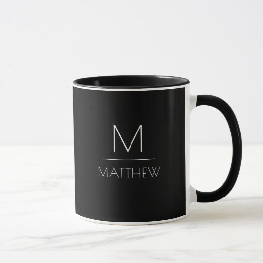 Modernes Minimal Schwarz/Weiß Personalisiert Tasse (Rechts)