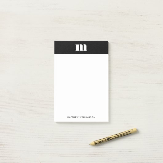 Modernes Minimal Schwarz-weißes Monogramm Post-it Klebezettel (Auf Schreibtisch)