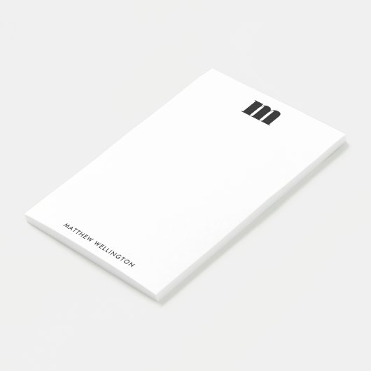 Modernes Minimal Schwarz-weißes Monogramm Post-it Klebezettel (angewinkelt)